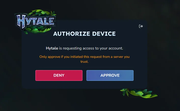 Browser prompt asking you to approve the server’s sign-in request for your Hytale account